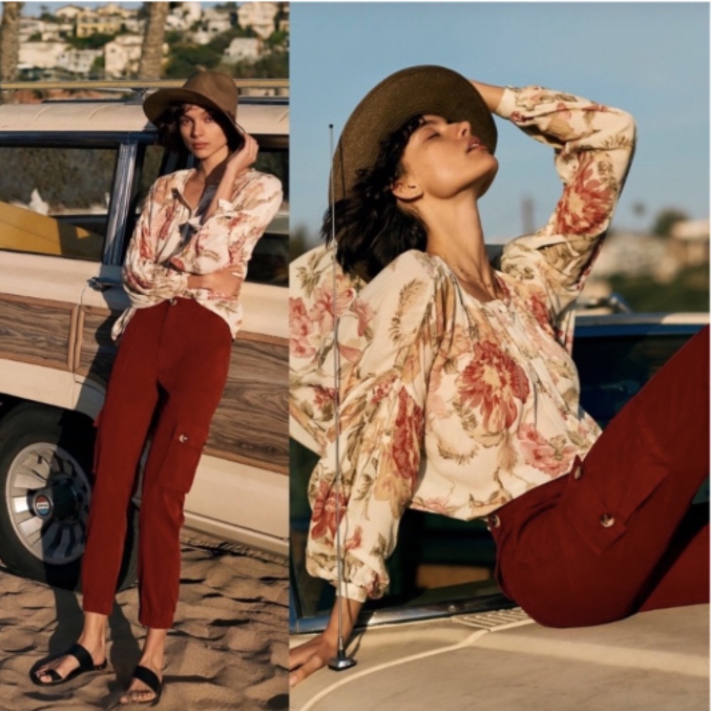 Anthropologie Red Cargo Jogger Pants – Relaxed Fit Utility Pants – Size 25